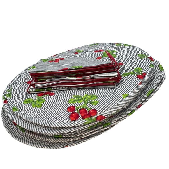 Set 12 Blue Striped Raddish Quilted Placemats Napkins Garden Summer Outdoor 17" - Picture 2 of 9